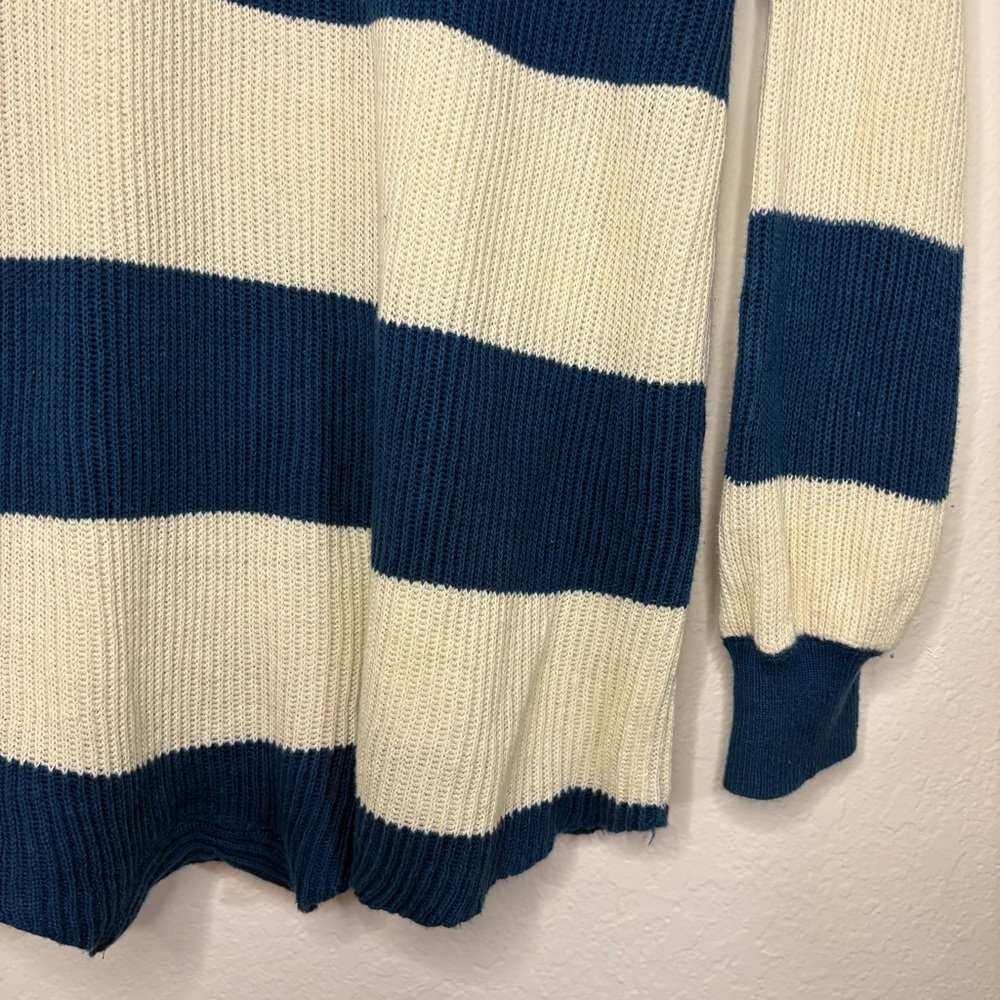 Free People Beach Knit Picnic Stripe Sweater Romper In Sailers Blue Combo medium - Picture 8 of 15